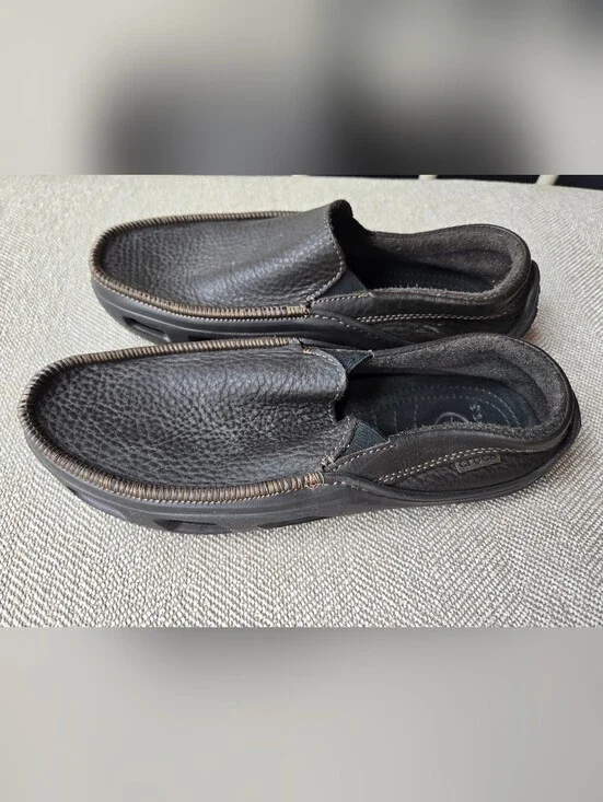 Crocs Tideline Leather Mens Brown Driving Boat Shoe Slip on Loafer. Size 11/12