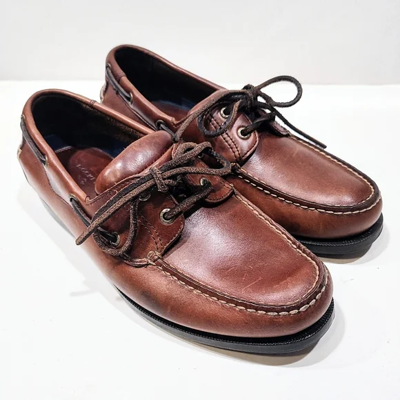 Dockers 2 Eye Boat Shoe Mens 9.5M Brown Leather Lace Up Casual Deck Shoe Comfort