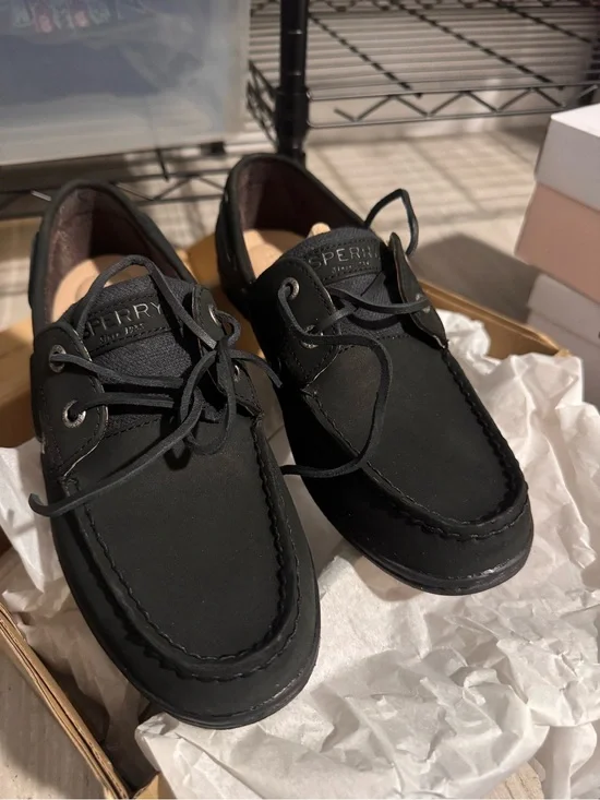 Sperry Men's Black Nubuck Moc Toe Boat Shoes
