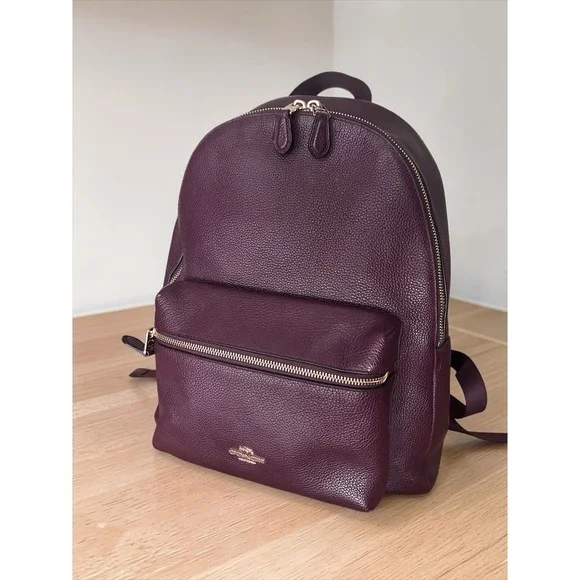 Coach Oxblood Burgundy Pebble Leather Nylon Backpack Travel Daypack 14