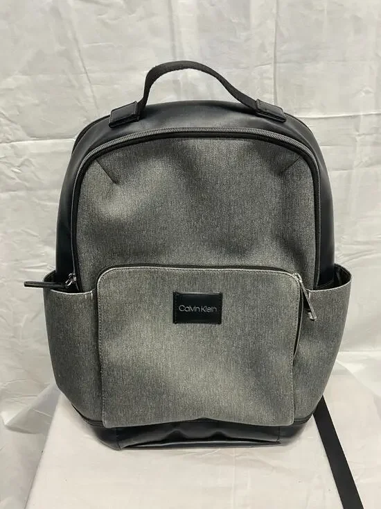 Calvin Klein Backpack Charcoal Gray Textured Body Black Leather Accents