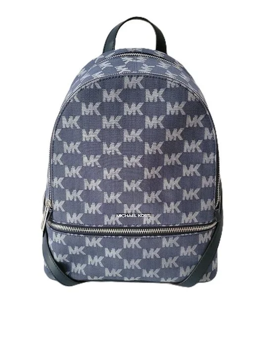 Michael Kors Rhea Medium Zip Backpack Denim MK Logo School Bag