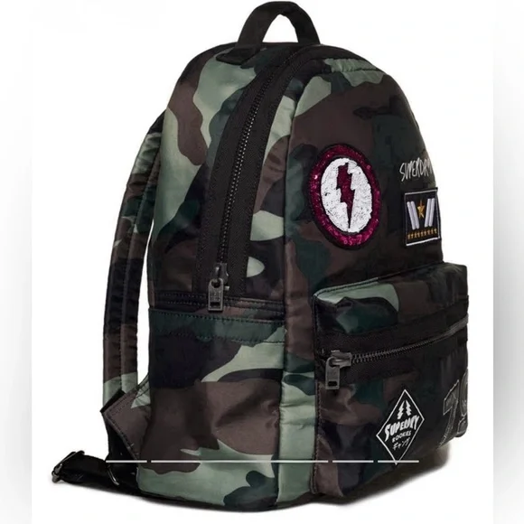 Superdry Green Camouflage Backpack with Patches, SuperDry Midi Backpack