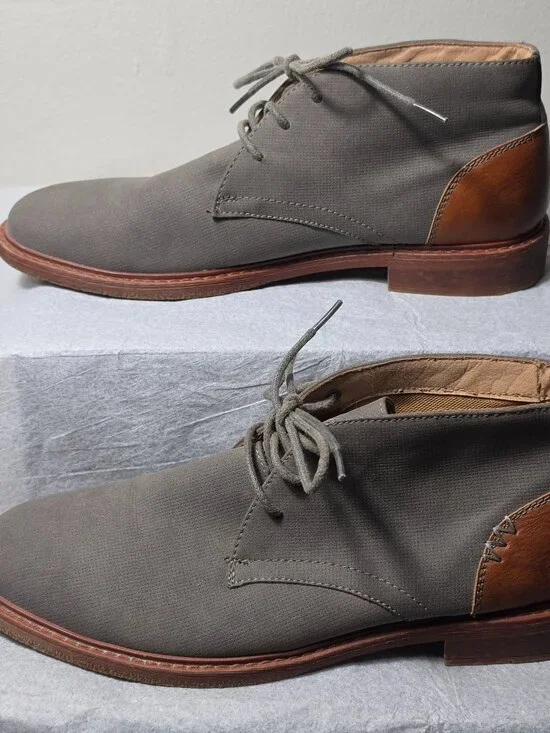 Arizona Jean Co Men's Grey Canvas Brown Leather Cap Chukka Boot Size 10 New