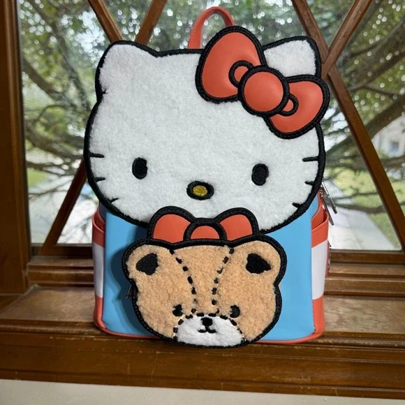 Loungefly Sanrio Hello Kitty Tiny Chum Sherpa Mini Backpack Blue Orange NEW