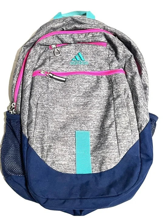 adidas Gray Heather Backpack with Navy Base and Teal Accents