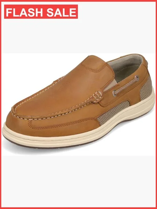 Men's Boat Shoes - Water Resistant Leather Loafers with Cushioned Insole