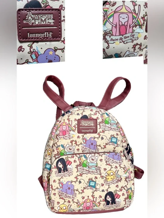 Loungefly Adventure Time Character Backpack Cream with Burgundy Trim