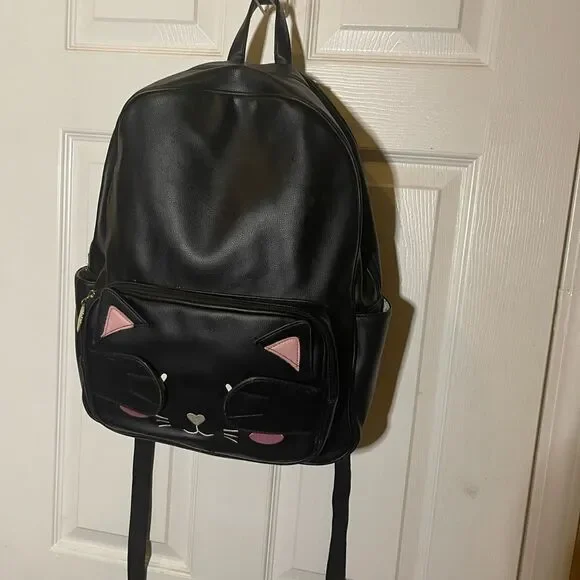 Betsey Johnson synthetic Black Cat Face pick a boo Medium Backpack.