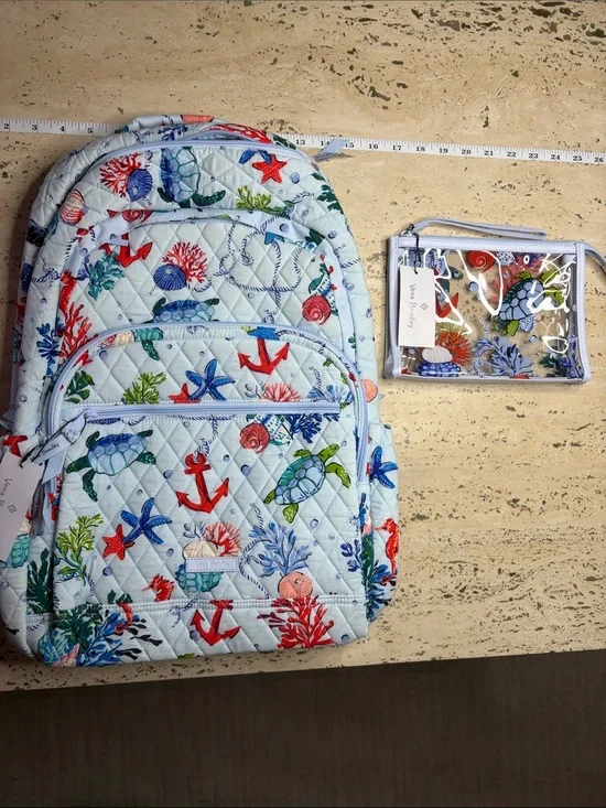 Vera Bradley Essential Large Backpack & Clear Beach Wristlet Anchors Aweigh