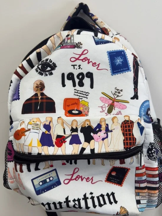 Taylor Swift White Graphic '1989' & Lover Illustrated Backpack