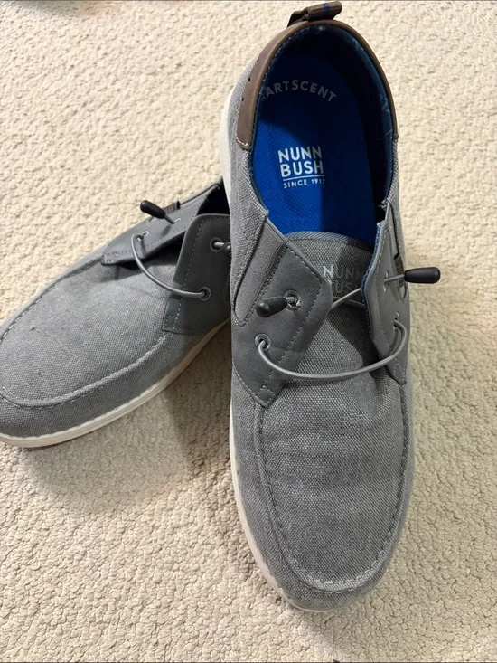 Nunn Bush Men's Gray Canvas Slip-On Boat Shoes with Elastic Lacing
