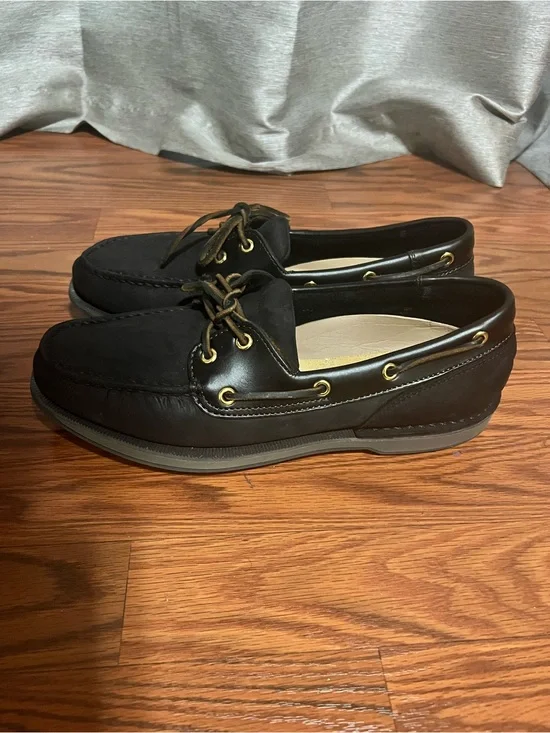 Rockport Black Leather and Nubuck Boat Shoes Size 10