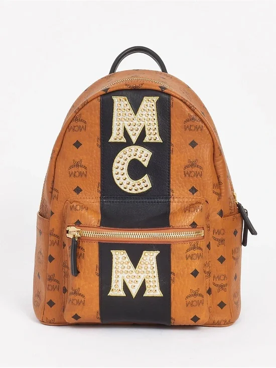 Authentic MCM Stark Stripe Studs Backpack – Cognac Visetos Canvas - Pre Loved