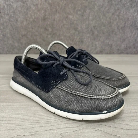 UGG Catton Boat Shoes Mens 8.5 Lined Navy Canvas Suede Moccasin Loafers