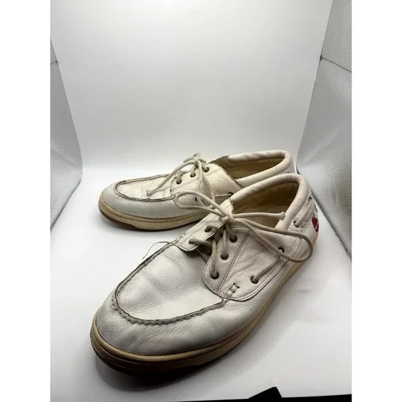 Timberland Newport Bay Mens 10 M Cloud White Leather Low Top Lace Up Boat Shoes