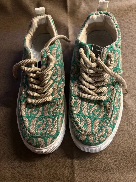 Source Unknown Green and Beige Men Boat Shoes