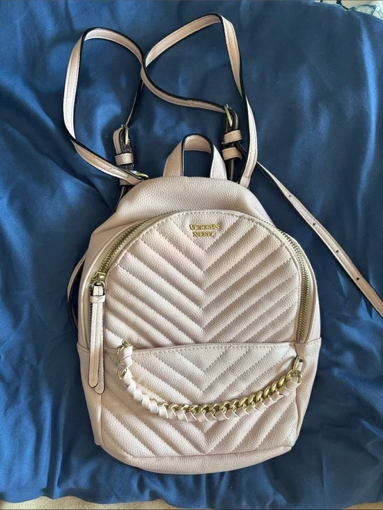 Victoria's Secret Blush Quilted Chevron Mini Backpack with Gold Chain