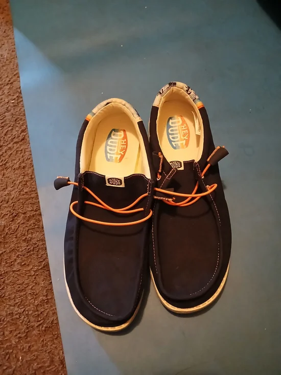 Hey Dude Navy Canvas Slip-Ons with Orange Laces Wally Only One Once Size 15