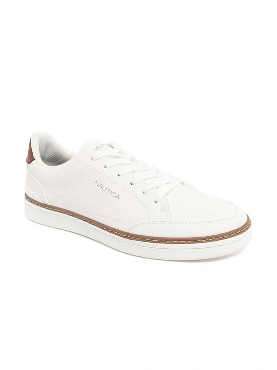 New NIB Nautica Men's Jaro White Sneaker shoes  w Brown Accent Sz 11 $65