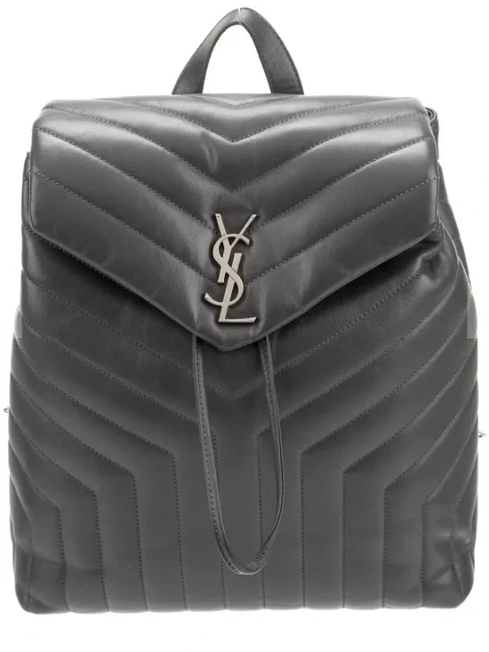 Authentic Saint Laurent Gray Medium Chevron Leather Backpack