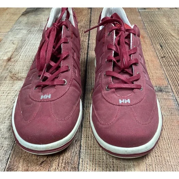 Helly Hansen Mens Burgundy Canvas Low Top Sailing Boat Shoes HH Logo Sneaker