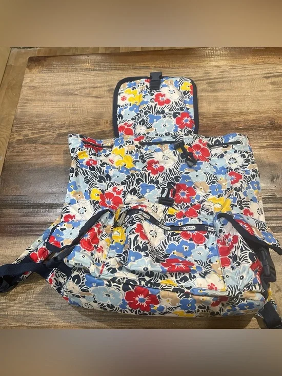 LeSportsac Floral Drawstring Backpack in Red, Blue, Yellow