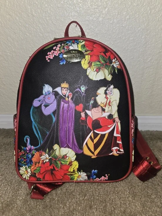 NWT Disney Villains Floral Mini Backpack in Black and Red