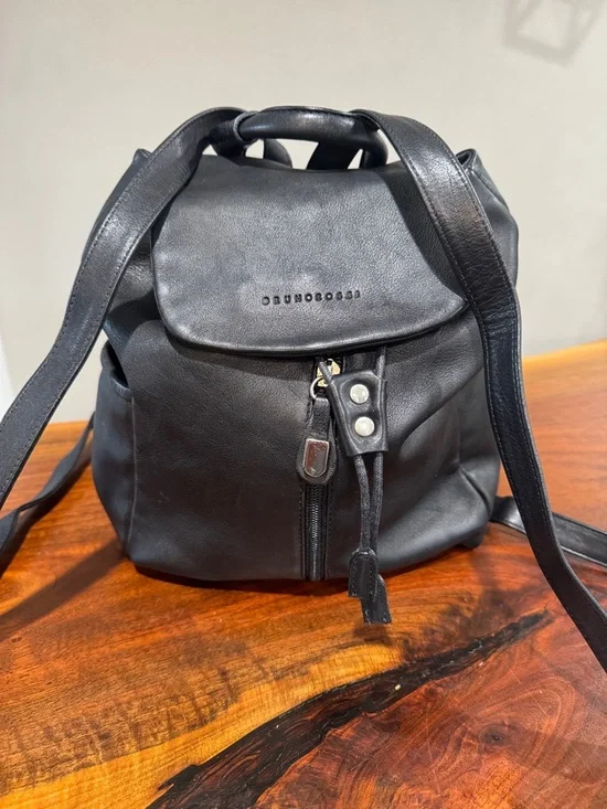 Bruno Rossi Vintage Black Leather Backpack Bag - Made in Italy