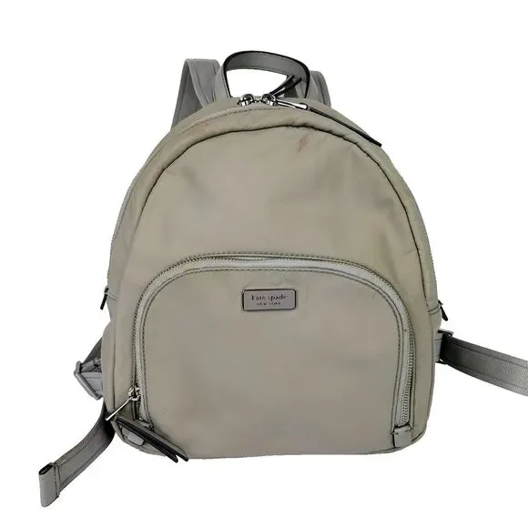 Kate Spade Dawn Medium Backpack Soft Grey Taupe Nylon Lightweight Bag Travel