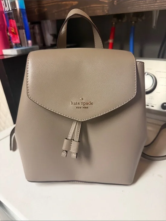 kate spade leather mini backpack in taupe gray
