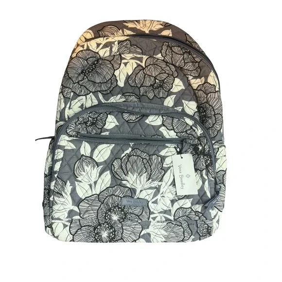 Vera Bradley Essential Backpack Moon Shadow Meadow‎ Gray/White Quilted Floral
