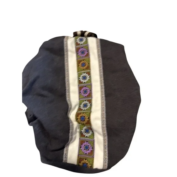 Women Canvas Backpack Daypack Casual Shoulder Bag Embroidered Floral Gray New
