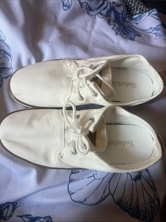 Timberland Men’s Cream Canvas Boat Shoes