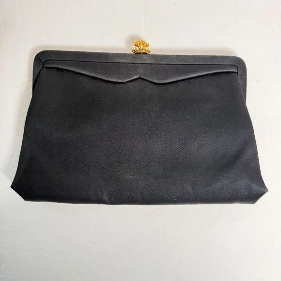 Vintage Morris Moskowitz MM Black Evening Clutch Kiss Lock Purse Mirror Coin Bag