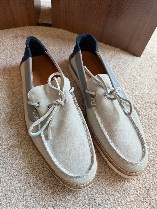 Men's Suede Boat Shoes in Light Gray and Navy