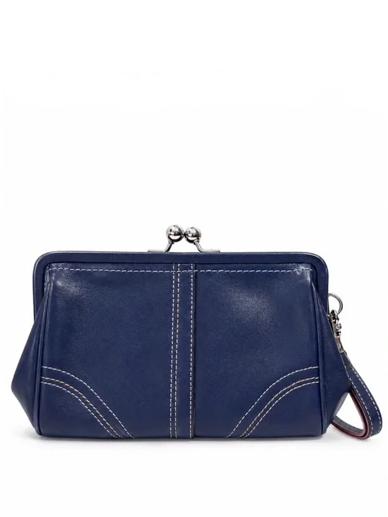 Coach Soho Navy Leather Kiss-Lock Clutch Wristlet - VINTAGE Y2K