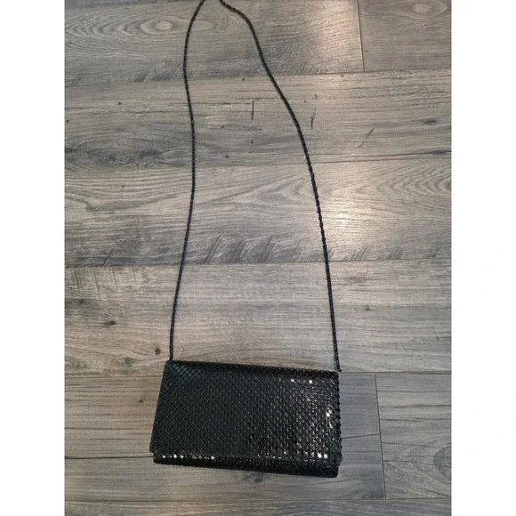 Vintage Style Black Metal Mesh Evening Clutch Bag Crossbody Chain‎ RN 90894