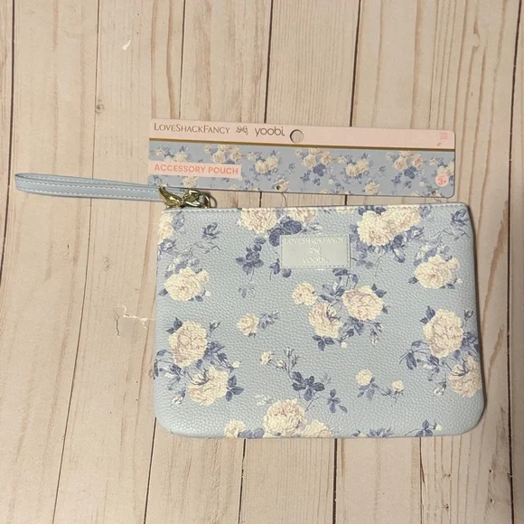 LoveShackFancy x yoobi Light Blue Floral Wristlet Pouch