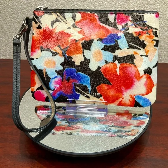 Lodis Floral Leather Wristlet Clutch – Vibrant Watercolor‎ Print