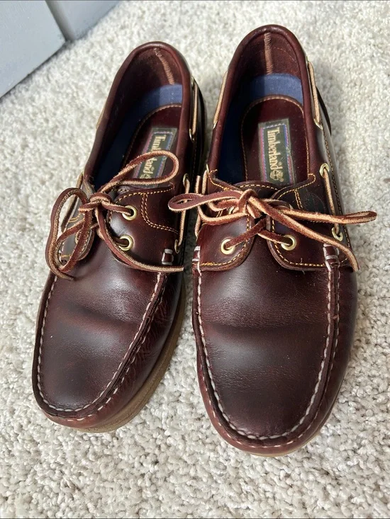 Timberland Men's Dark Brown Leather Boat Shoes Size 9
