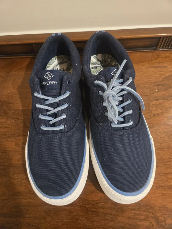 Sperry Men's Navy Canvas Boat Shoes with Light Blue Accents