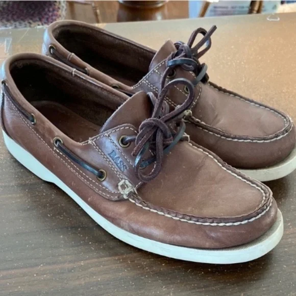 Bass Brown Leather Deck Boat 80s Shoes Vintage Preppy Size 7.5 Seafarers