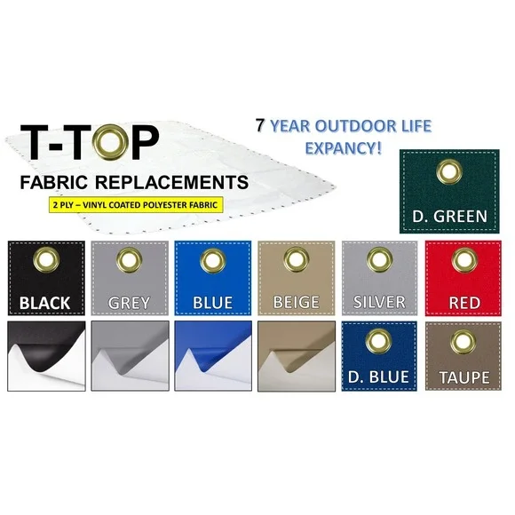 AQUALON Custom T-Top Boat -Ship Replacement Fabric Brass Grommets 9 Color Choice