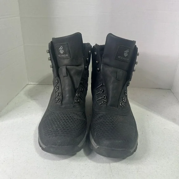 Rocawear Tristan Mens Black Faux Leather Hiking Boots Size 11 Honeycomb Texture