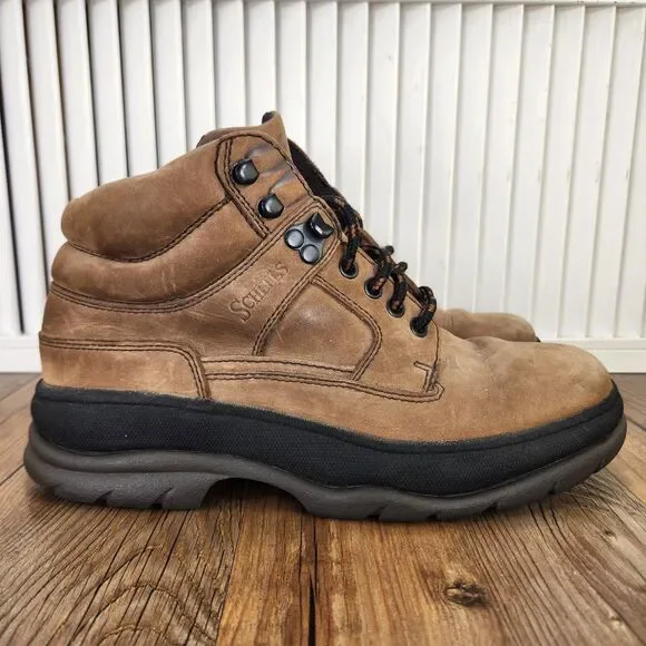 VTG Scheels Fudge Hiking Boots Mens Sz 8 Brown Leather Outfitter Trail Ankle Mid