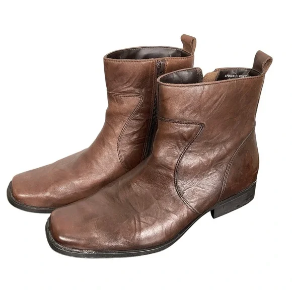 Rockport Boots Men 9.5 Brown Leather Square‎ Toe Side Zip APM2691D Dress Modern
