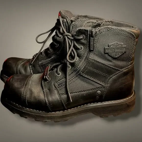 Men's Size 10.5 HARLEY-DAVIDSON Bonham Black Leather Motorcycle Boots EUC