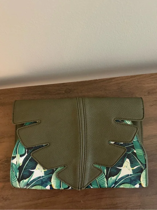 Olive Green Tropical Print Clutch