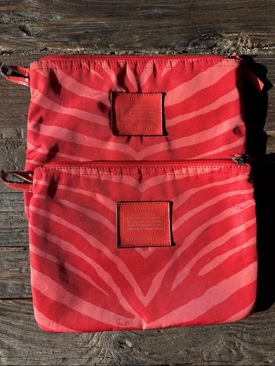 Coach zebra‎ totes make up cases bag organizers pair/ set Hot Orange